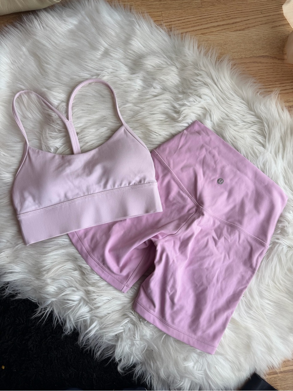 Lululemon Light Pink Active Bra & High-Waist Bike Shorts Set